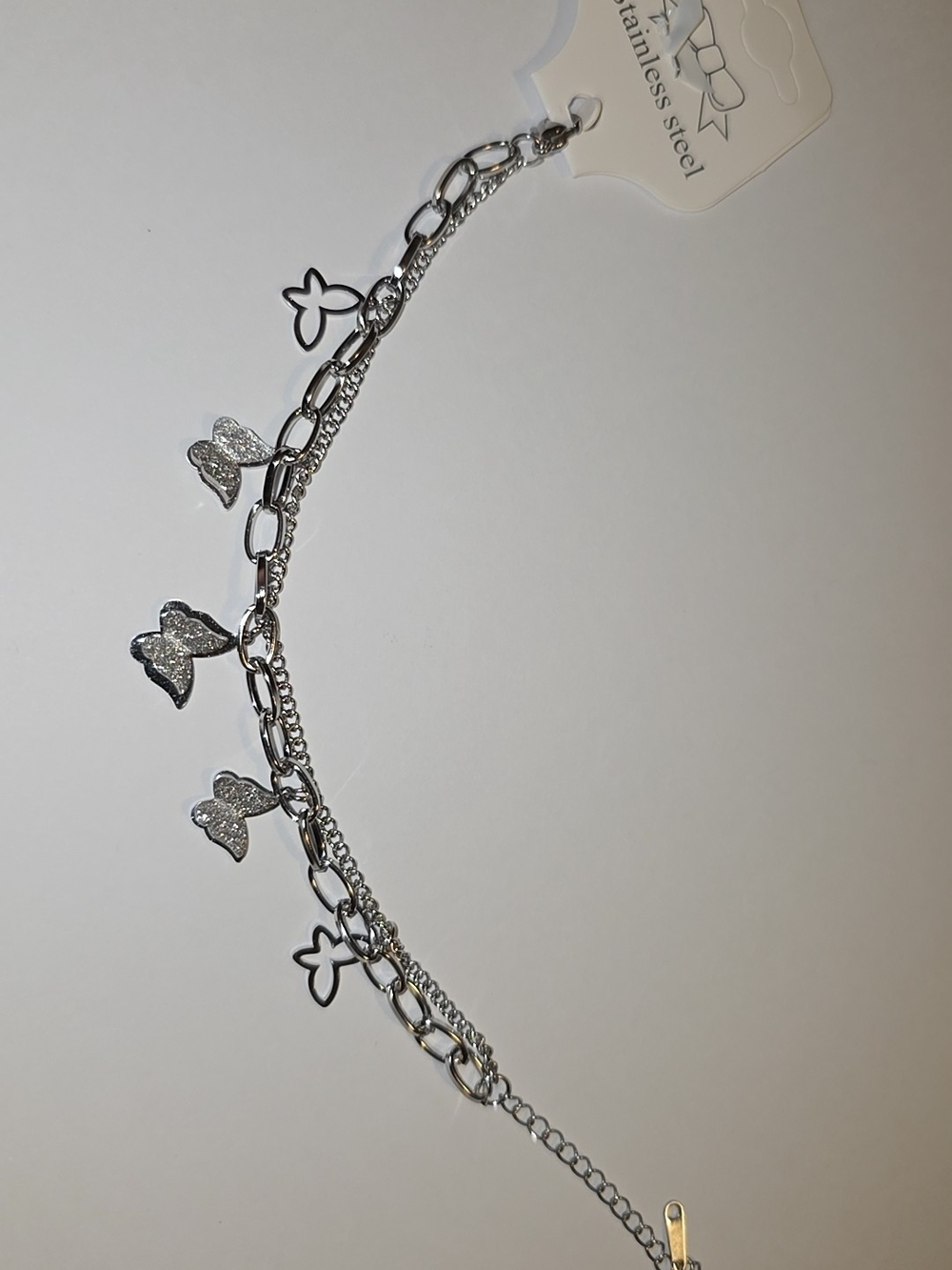 Stainless Steel Silver Butterfly Charm Anklet